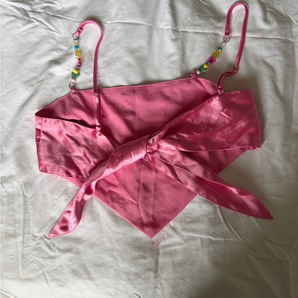 Forever 21 Pink Satin Tie-Front Camisole with Beaded Straps - Picture 2 of 4
